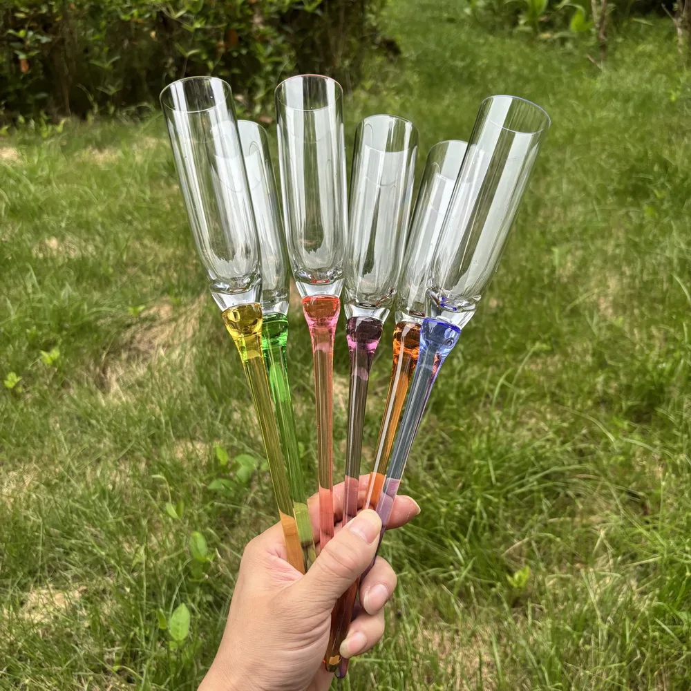 

6pcs Colorful Stem Champagne Cocktail Glasses PC Acrylic Plastic Beach Cups for Party Wedding
