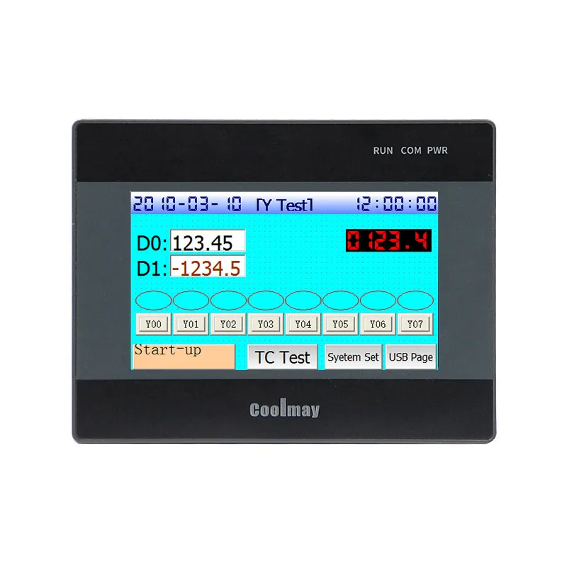 Coolmay 4.3 inch 12di 12do transistor output rs485 rs232 industrial all in one plc programmable logic controller touchscreen