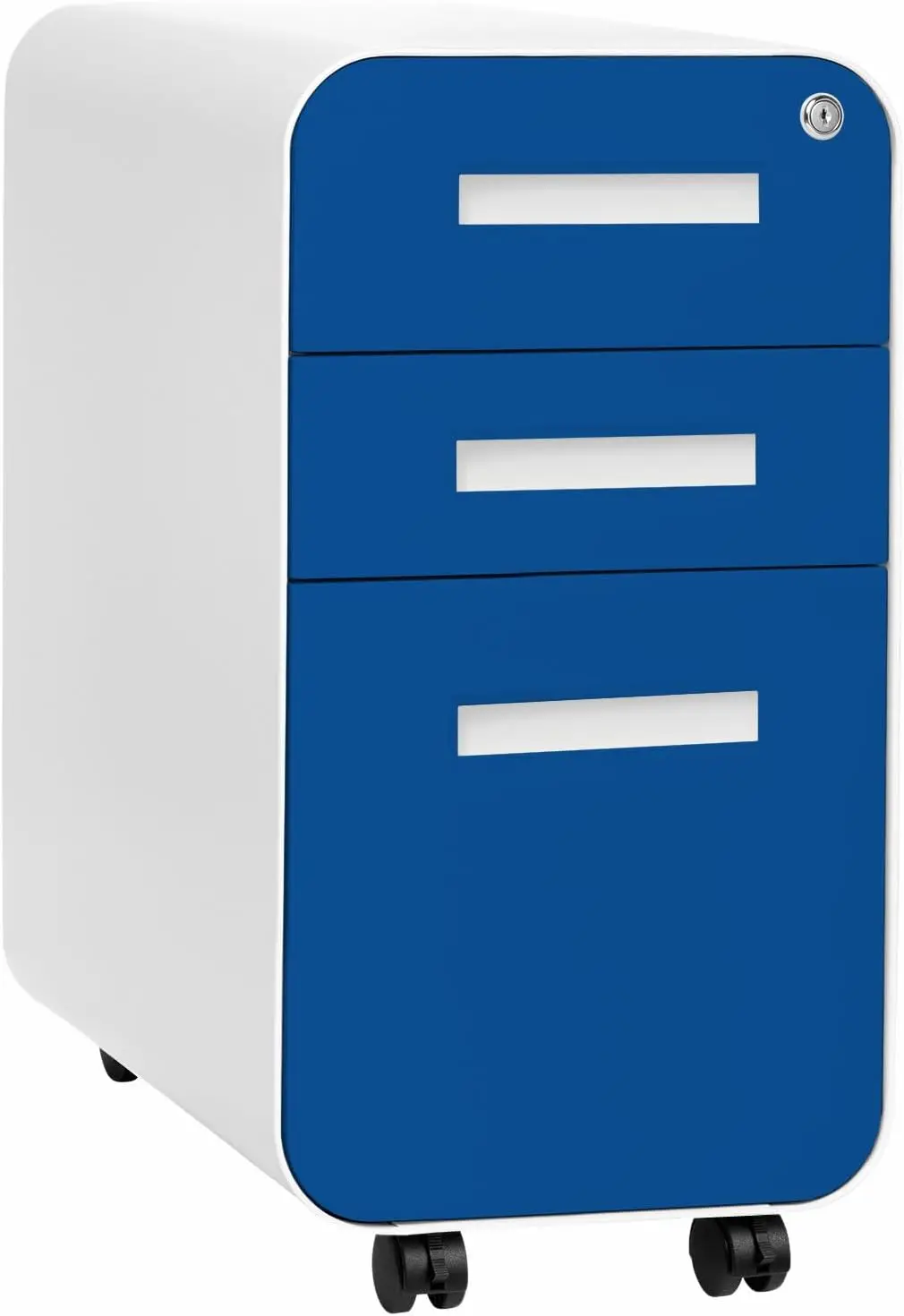Stockpile Slim 3-Drawer Mobile File Cabinet with Lock - Under Desk Metal Filing Cabinet, Legal/Letter File Folders, Wheels and S