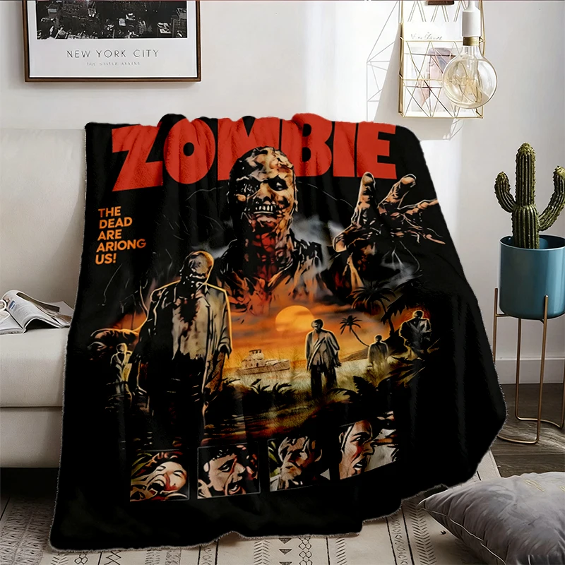 Zombie Horror Movie Flannel Blanket, Undead Apocalypse Graphic Flannel Throw, Scary Zombie Art Cozy Blanket, Spooky Seas