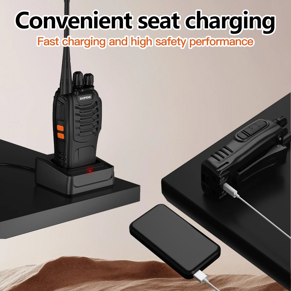 2PCS Baofeng 888S Plus Professional Handheld Two-Way Walkie Talkie  Frequency Ran 1-3KM Ran 5W Power Output 1500MAh Battery Car