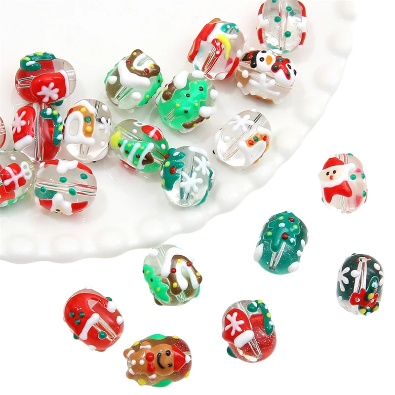 1pcs 14x16mm Handmade Lampwork Glass Beads Charm Christmas Beads for Key Chains Earring Bracelet Jewelry Craft Making