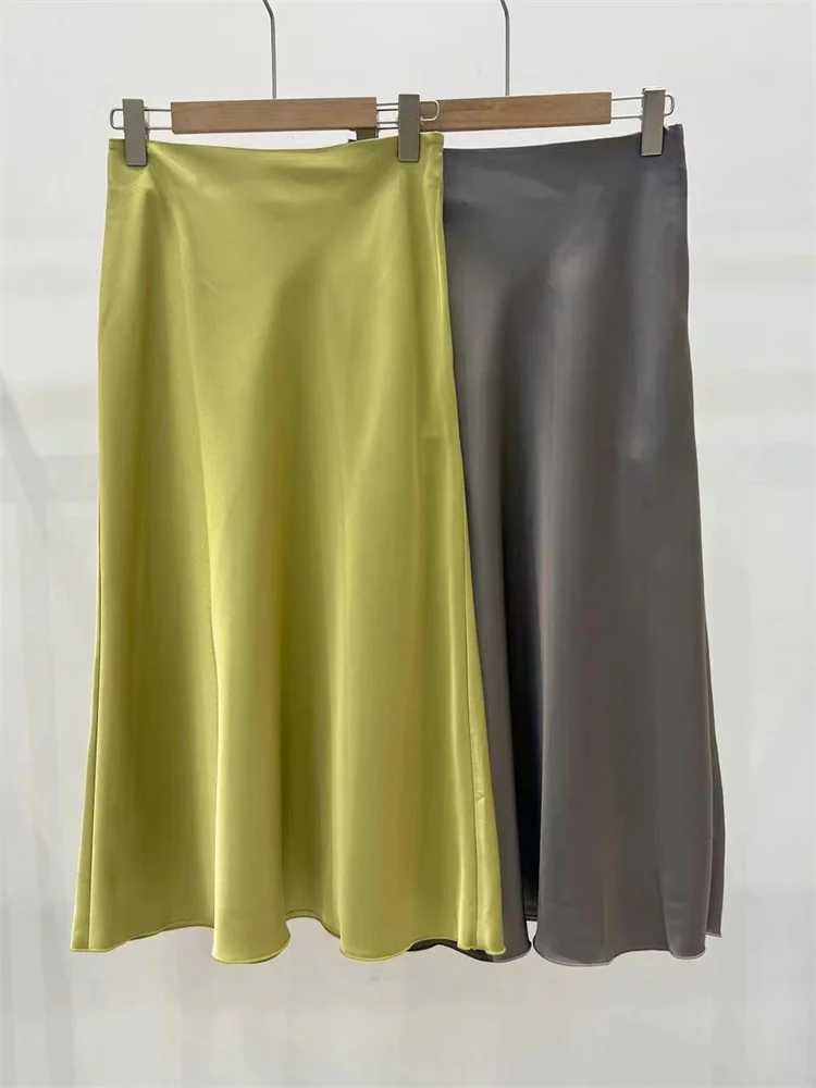 

Ladies High Waist Commuting Versatile Mid Length Jupe Women Casual Acetate Midi Skirt 2024 Early Spring