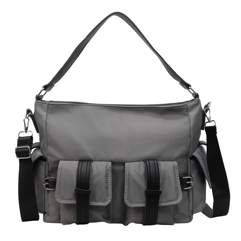 

Solid Color Large Capacity Travel Tote Motorcycle Shoulder Bag Vintage Unisex Street Fashion Multi Pocket Travel Handbag Casual