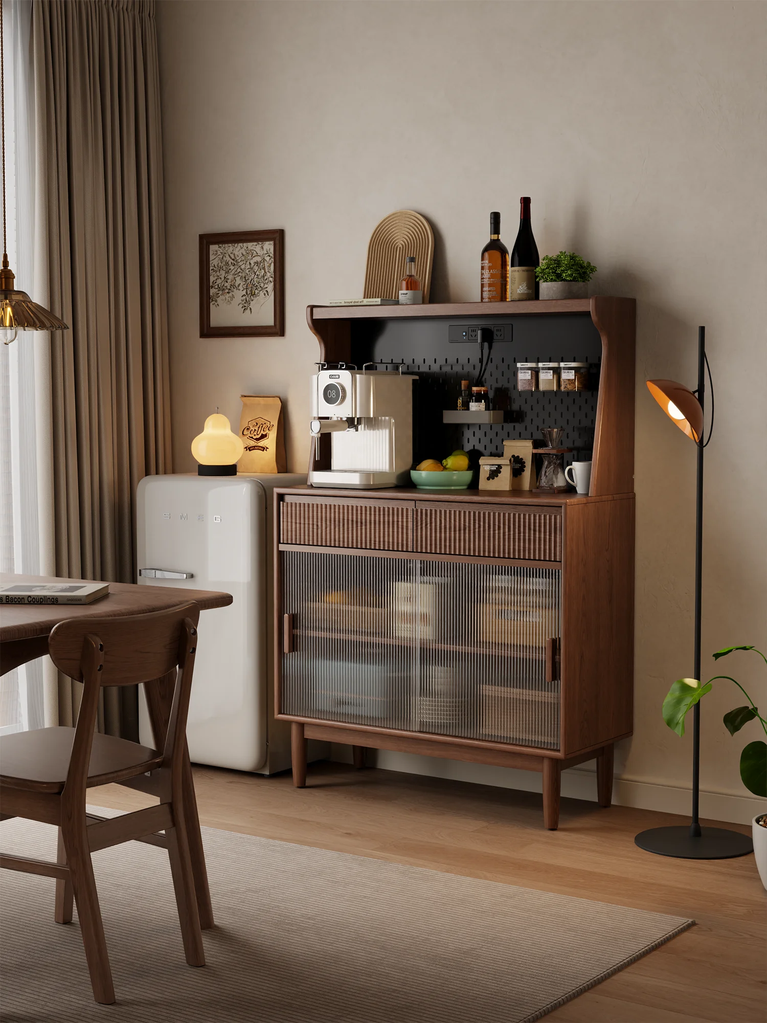 Solid Wood Small Size Wall Integrated Storage Sideboard With Middle Ancient Antique Design For Living Room Home Furniture