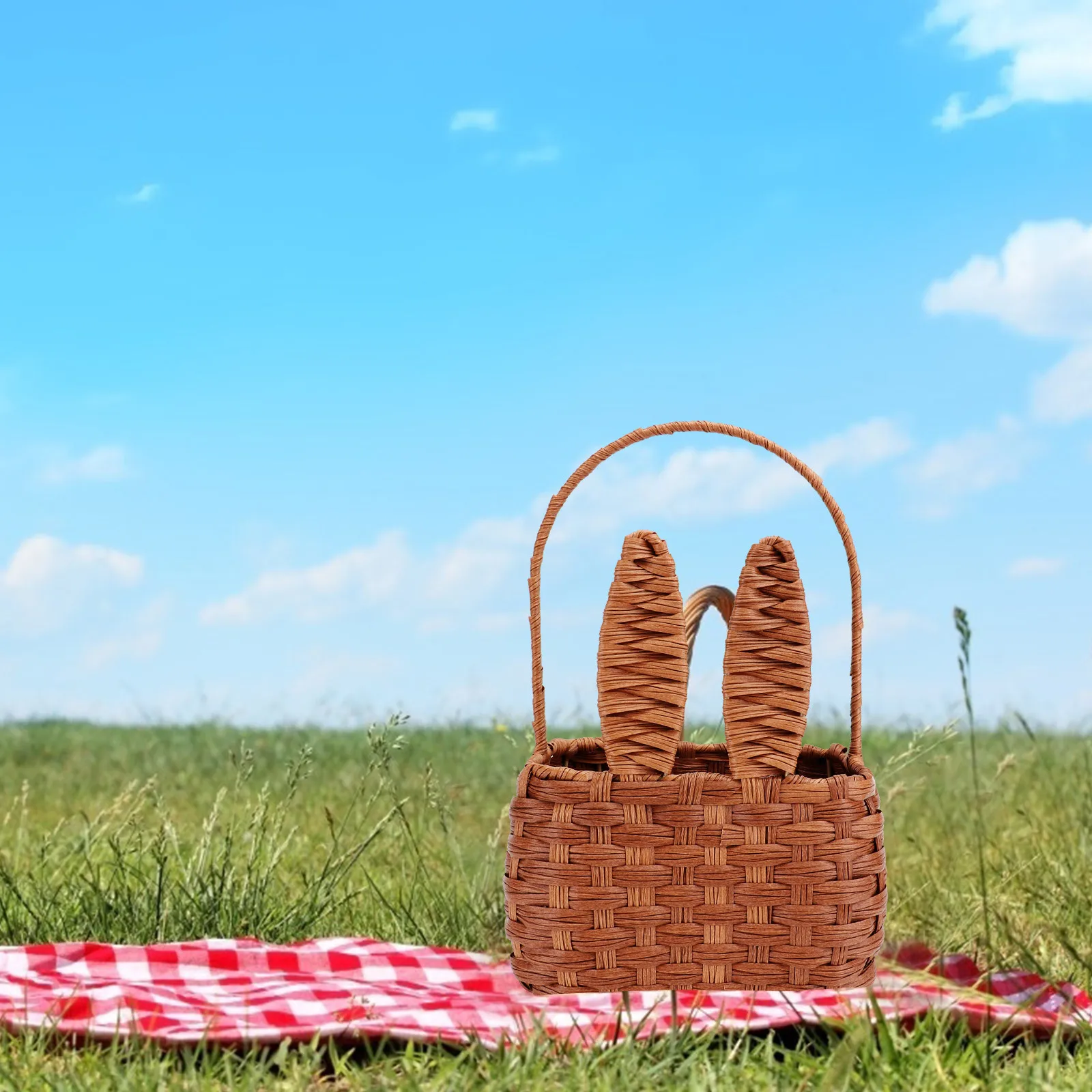 

1Pcs Emulated Rattan Woven Storage Basket Light Brown Multi-Purpose Picnic Spring Outing Tote Practical Sundries Storage