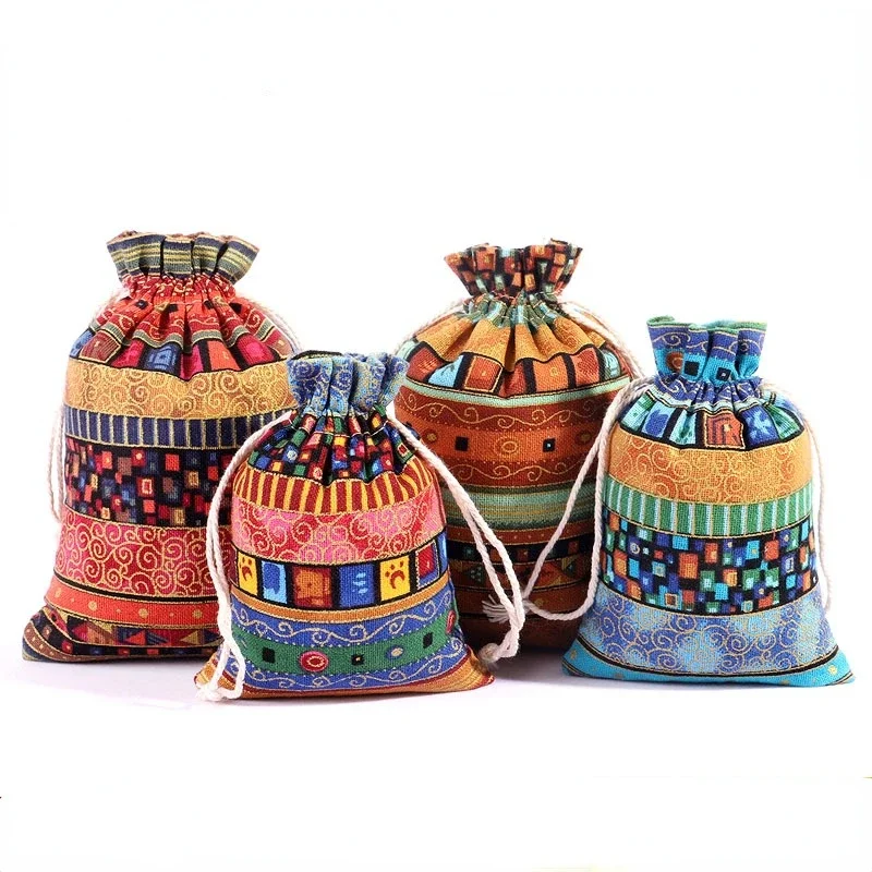 10x14 13X18cm (10pcs) Bohemian Cotton Jewelry Bag Ethnic Gift Stripe Tribal Tribe Drawstring Bags Xmas Jewelry Pouches Party Bag