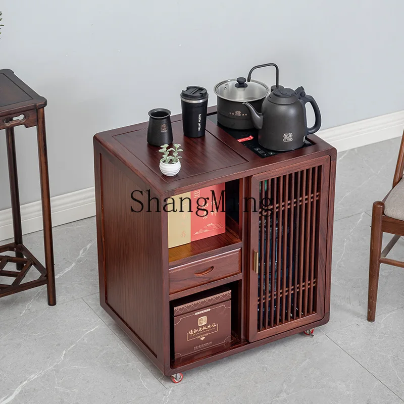 

FG mobile tea cabinet antique solid wood household coffee table rounded corner sofa side table side cabinet storage