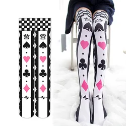 3D Printed Sakura Ladies Stockings Over The Knee Two-Dimensional Cosplay Santa Claus Playing Cards Sexy Cute Sweet Thigh Socks