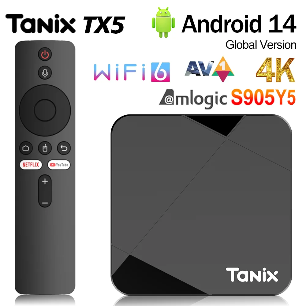 El más nuevo Tanix TX5 Android 14 AV1 TV Box Amlogic S905Y5 DDR4 4G/64G BT TV BOX Wifi 6 4K HD decodificador 2G/16G reproductor multimedia