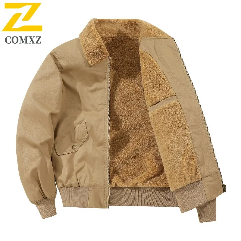 

COMXZ Men Wool Lamb Cotton Coat Casual Stand Collar Outdoor Camping Warm Parka American Fashion Lightweight Winter Jacket