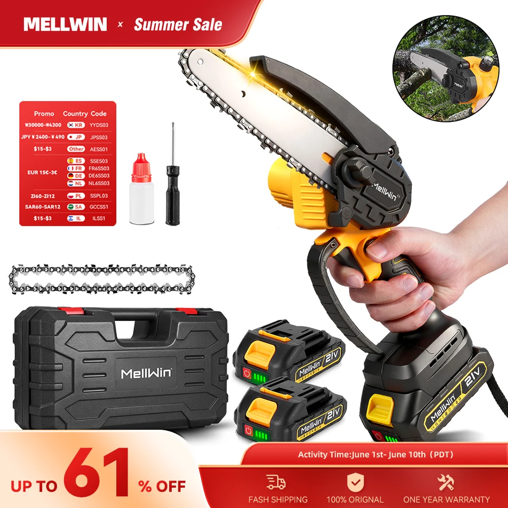 MELLWIN 6 pouces scie à chaîne électrique sans fil Mini scie d'élagage à main outil de scie de coupe pour le travail du bois pour Makita 18V batterie broche