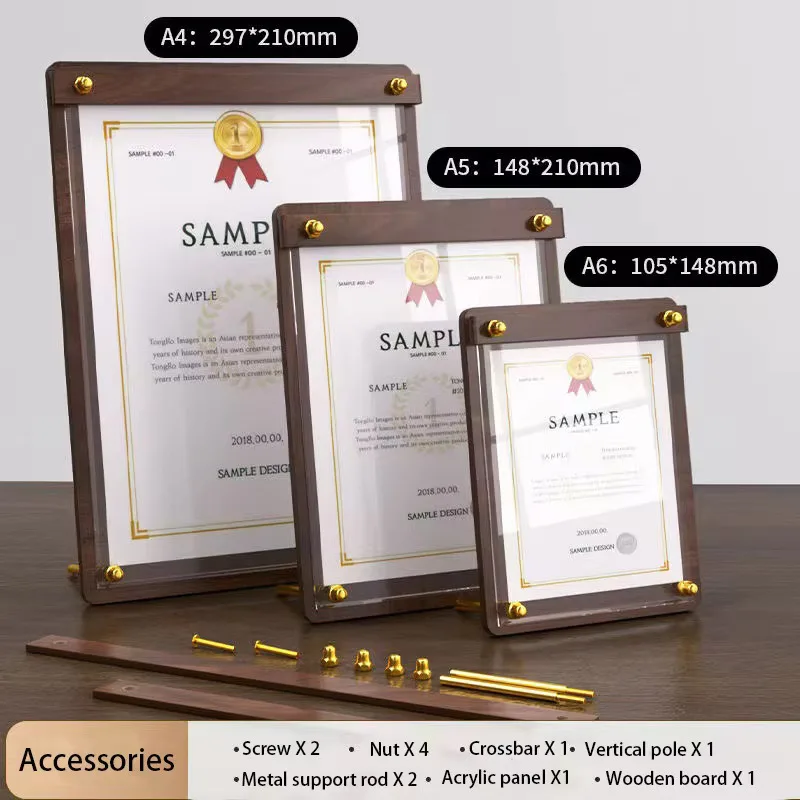 Custom A4/A5 Acrylic Wood Grain Menu Price List Display Stand for Milk Tea & Coffee Shop Order Sign