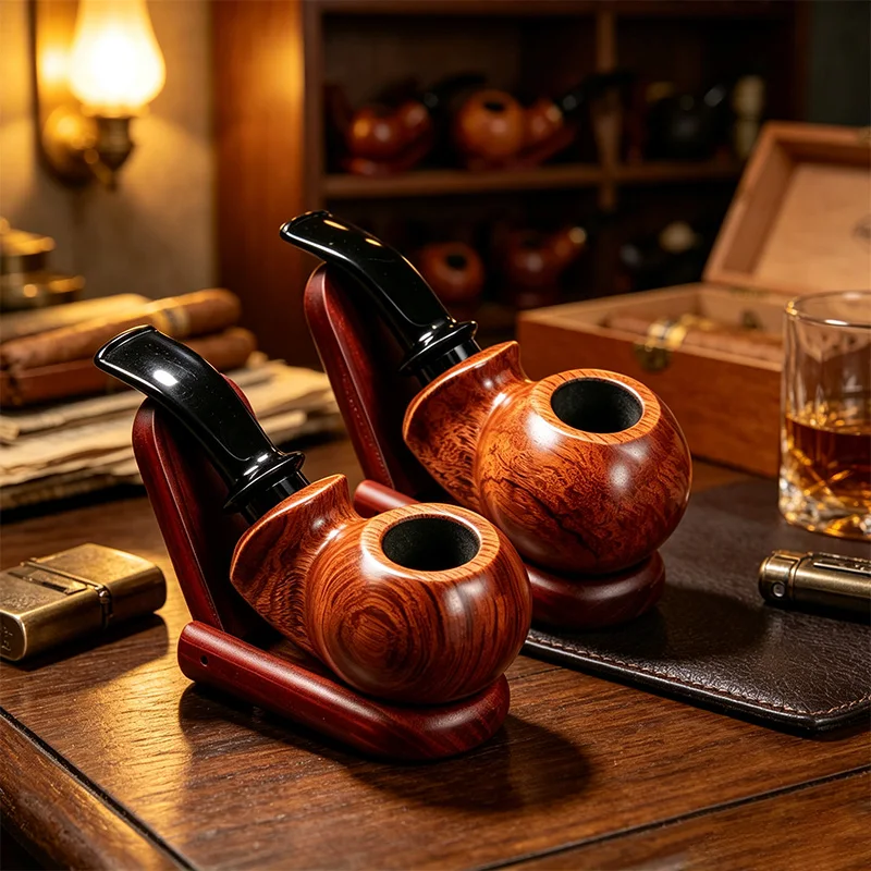 Portable Straight Rosewood Smoking Pipe Large Air Chamber Hollow Cavity Detachable Cleanable Handmade Solid Wood Tobacco Pipe