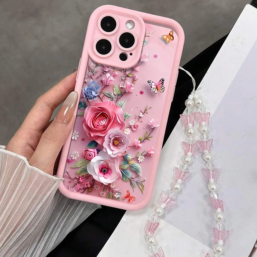 Luxus-Schutzhülle mit Riemen für iPhone 17 15 16 14 Pro Max Plus Hüllen Coquet Blumenmuster für iPhone 13 11 12 XR 7 mit Lanyard-Abdeckung – Detail 4