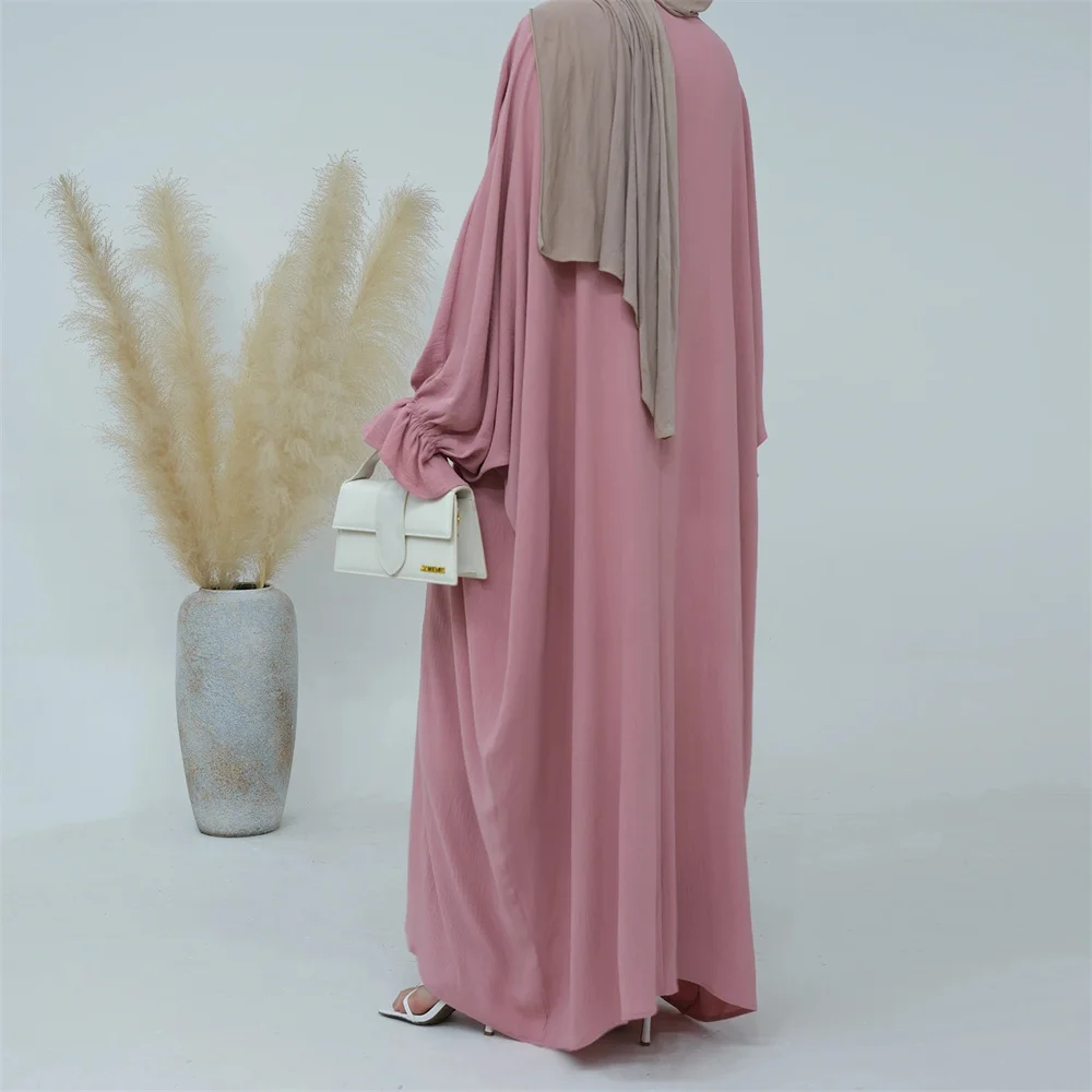 Modest Butterfly Jazz Crepe Abaya EID Ramadan Dubai Islamic Clothing Traditional Muslim Prayer Dresses Abaya with Ruffle Sleeve