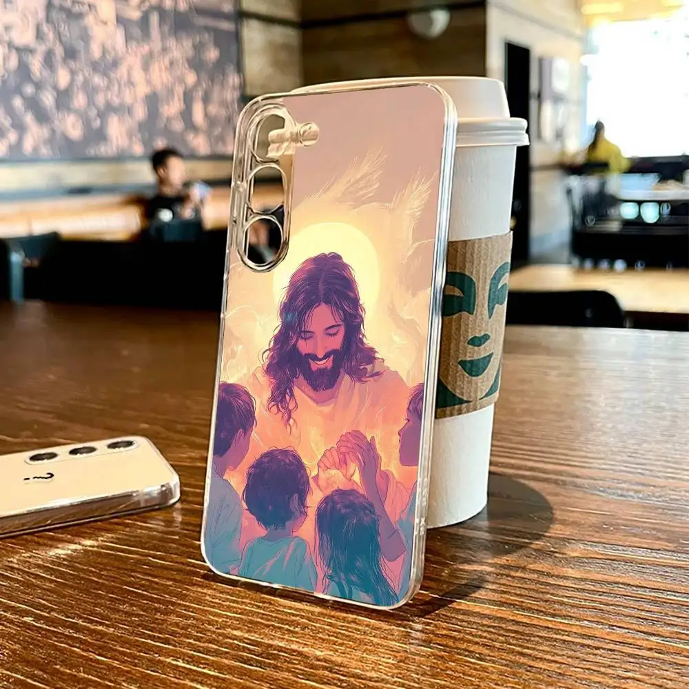 غطاء هاتف God Jesus Prray 1 لهاتف SamsungS25,24,21,22,23,30,Ultra,20,Plus,Fe,Lite,not,10,9,5G غطاء شفاف