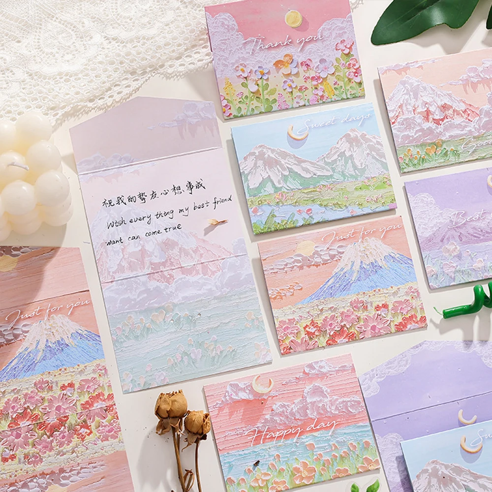 6pcs/set of oil painting style cards Thank you card Folding card Blessing message card Gift card Art painting postcard