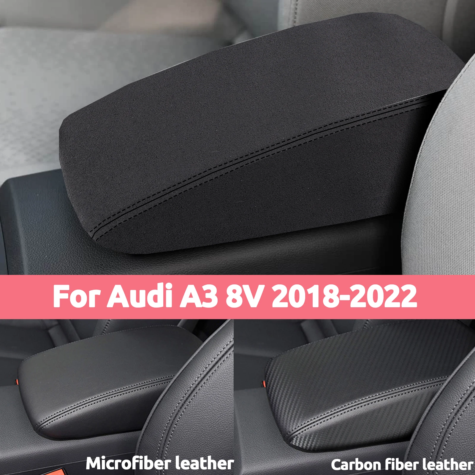 Für Audi A3 8V 2018 2019 2020 2021 2022 Wildleder Leder Auto Armlehne Box Schutz Abdeckung Zentrale Steuerung Innen