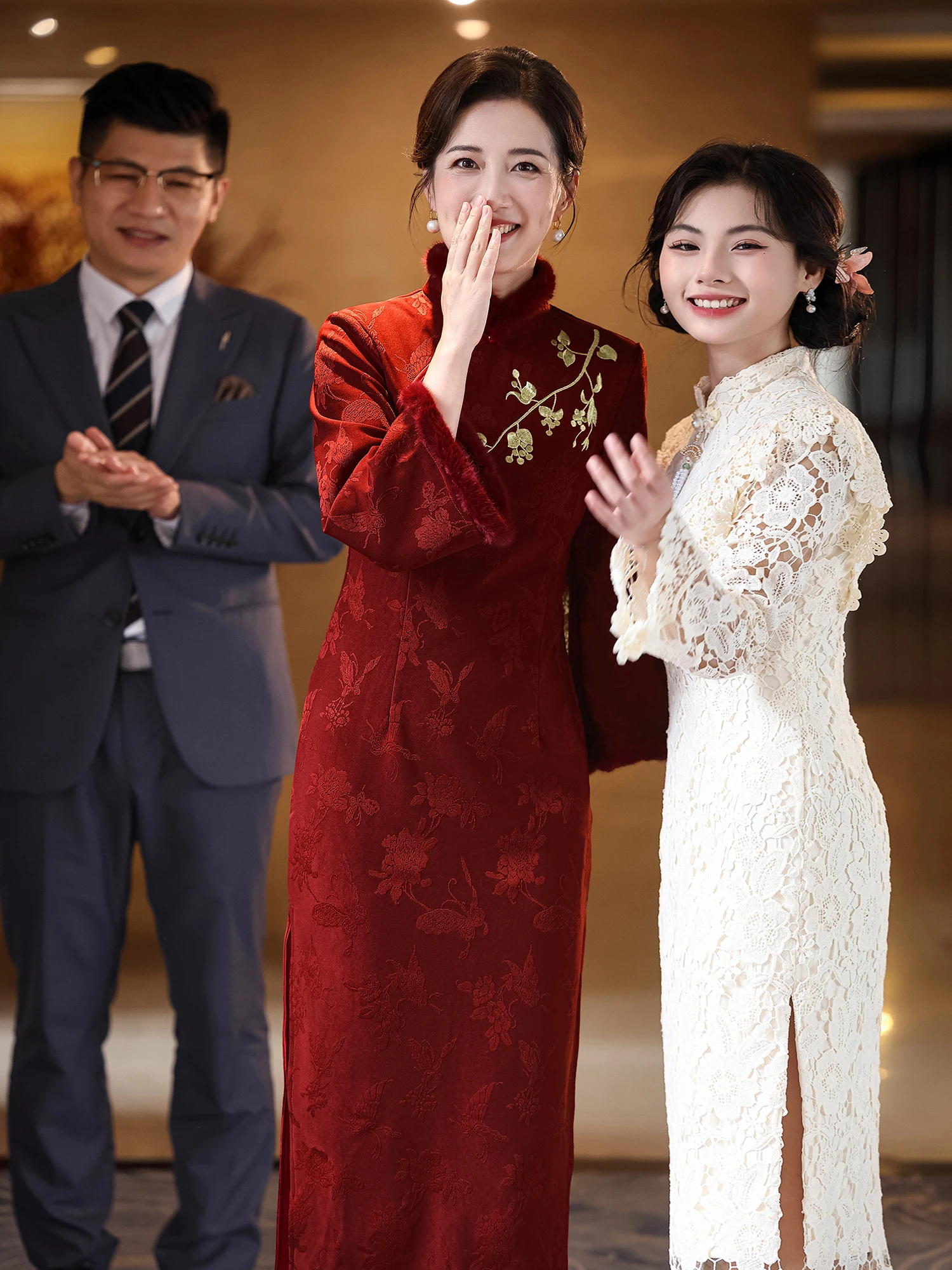 

Long Fro Coat Sle Wedding Dr Warm Fce Lined Wedding Gown for Mother of the Bride Autumn Winter New Arrival