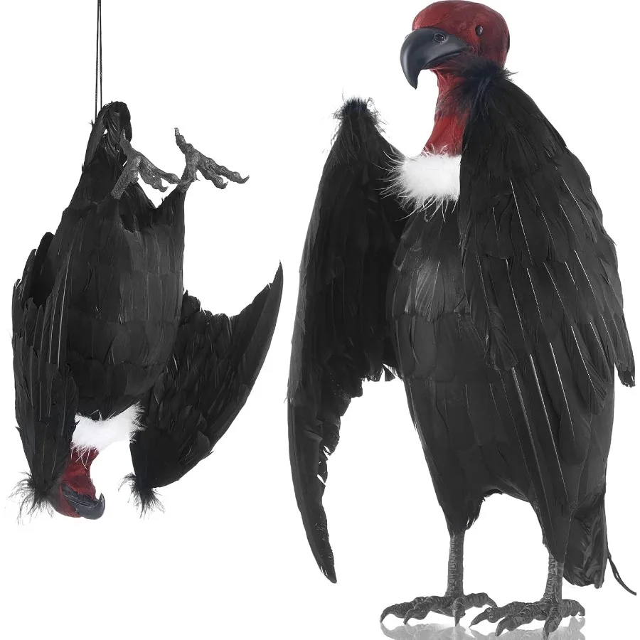 

1 шт. Имитация орлиной головы, 18 дюймов, большой муляж орла, реалистичный, полностью перьеванный, черный, подвесной, имитация птицы-пугала