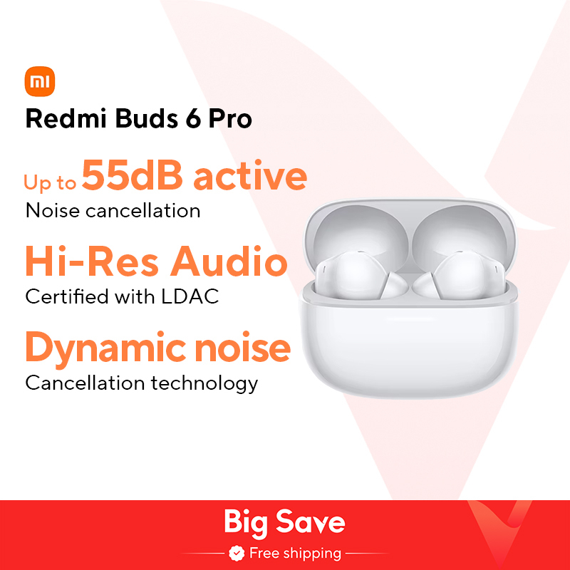  Global Version Xiaomi Redmi Buds 6 Pro Up to 55 dB active noise cancellation Hi-Res Audio with LDAC Built-in dimensional audio 