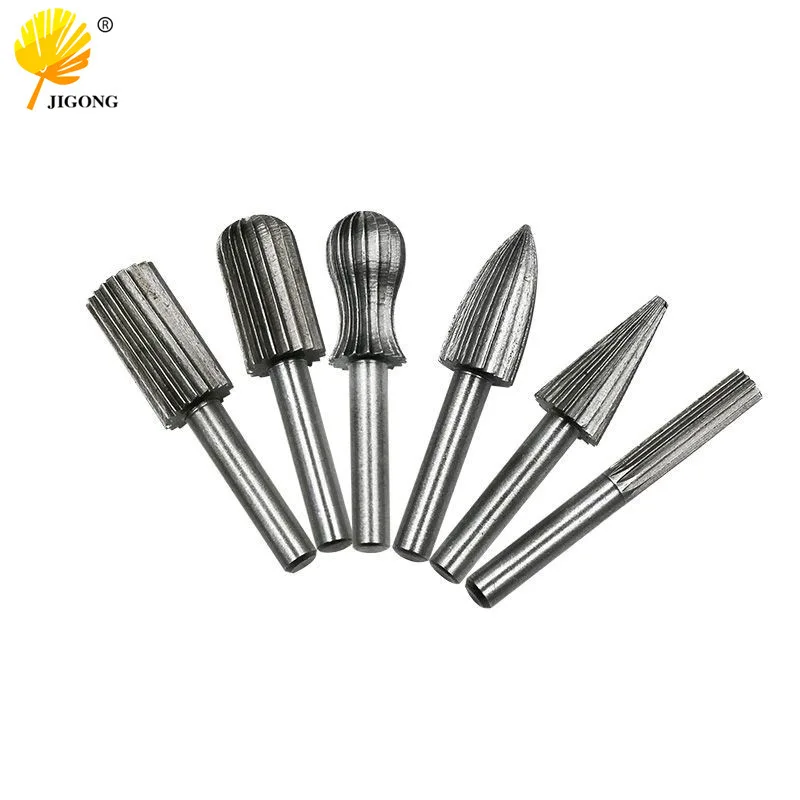 6-Piece set of hard high-speed steel rotary file, rotary carving knife, rotary grinding head polishing wood file