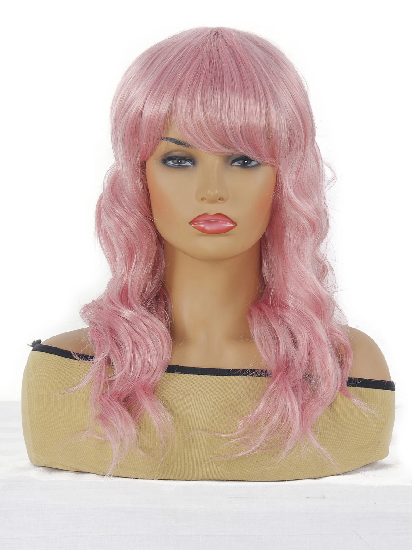 

Парик из розового кефалета, короткая волна воды с челкой, парик из синтетического волокна, подходит для вечеринок и повседневного ношения