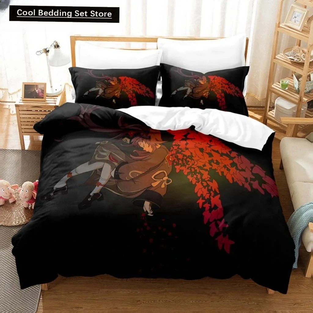 

New 3D Anime Hu Tao Genshin Impact Duvet Cover Bedding Set Comforter Linen Pillowcases Home Decor Single Double Twin King Queen