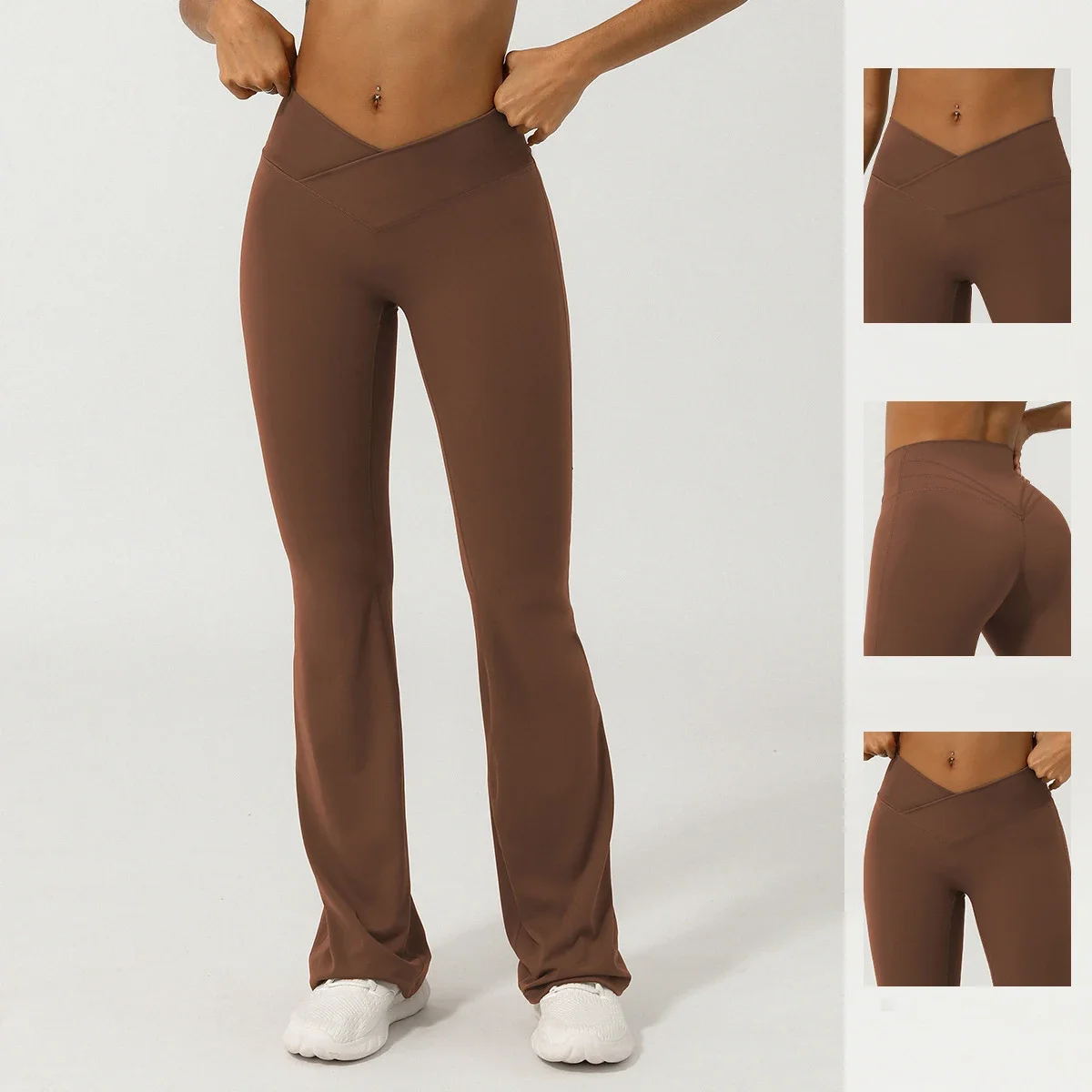 Soft and Senseless V-waist Cross Wide-legged Pants Women Peach Buttocks Fitness Sports Yoga No T Line Pants Casual Flared Pants