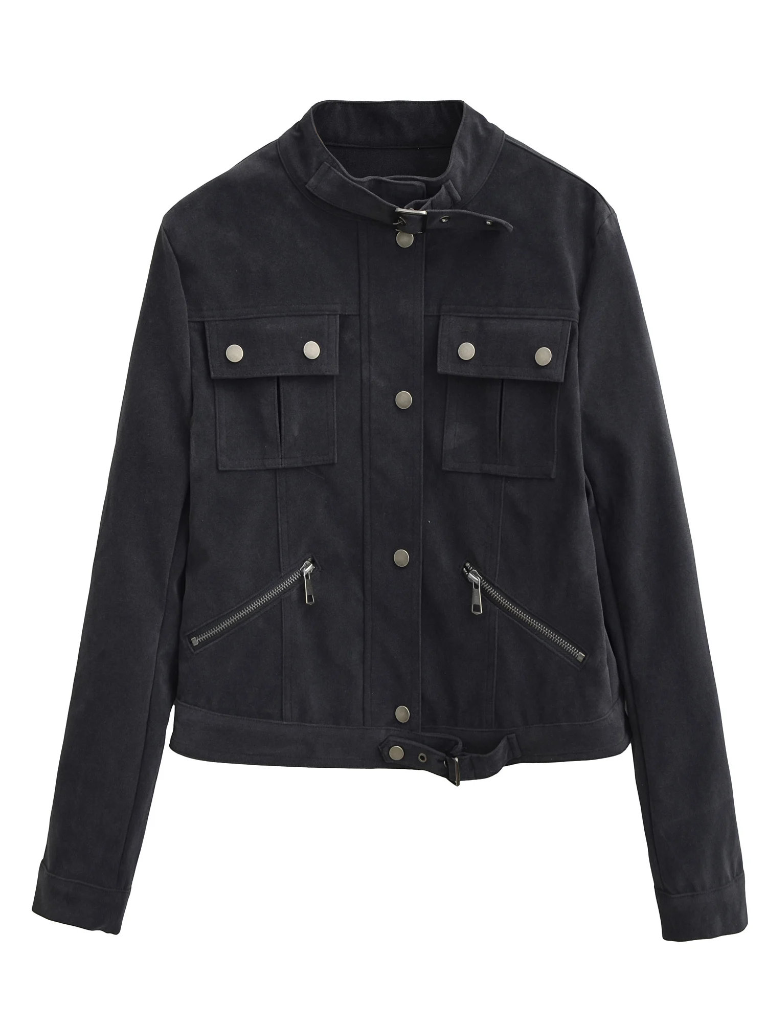 Abbigliamento da lavoro americano retrò Sle da donna in pelle scamosciata allentata Jaet Colletto alla coreana Multi-ket Moto Jaet Marrone Capispalla versatile