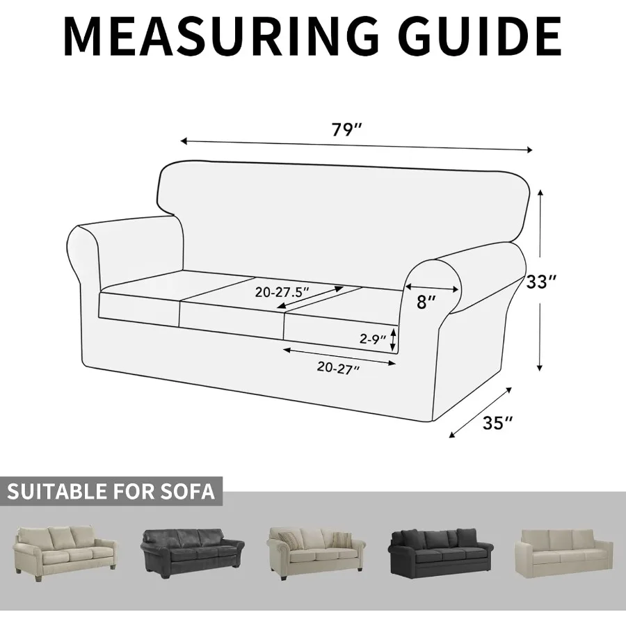 4-delige hoge stretch dikkere bankhoezen zachte bankhoes voor 3 apart kussen met jacquardstof elastisch meubilair Pr