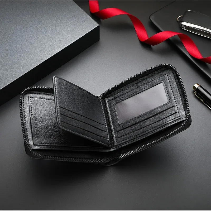 جديد أزياء الرجال المحفظة قصيرة أفقية سستة ثلاثة أضعاف محفظة نسائية للعملات المعدنية عارضة مشبك بو الجلود الرجعية الترفيه المباراة #2