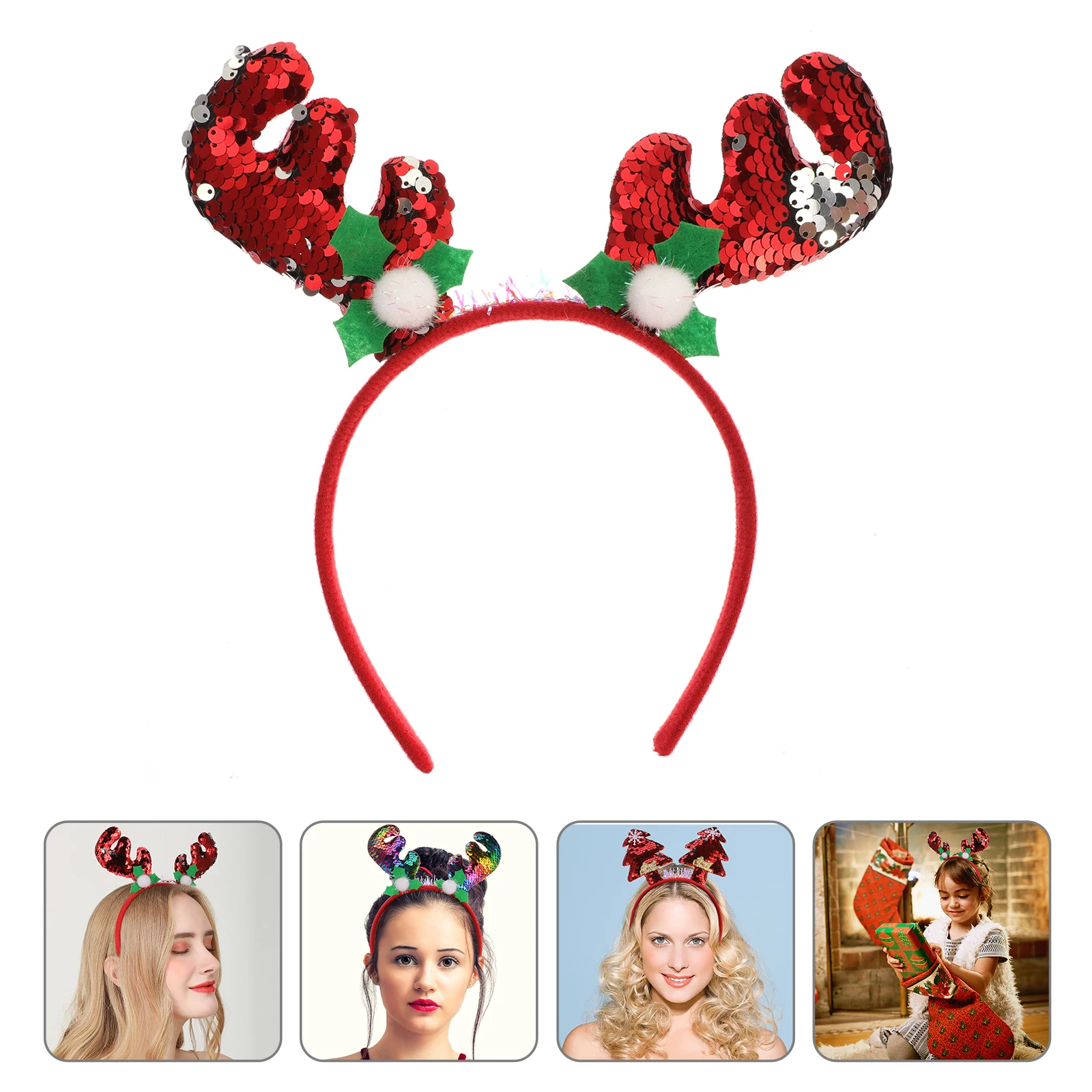 

3pcs Christmas Antler Headb Hair Hoop Sequins Party Girl Christmas Tree Photo Props Cosplay Durable Safe Materials