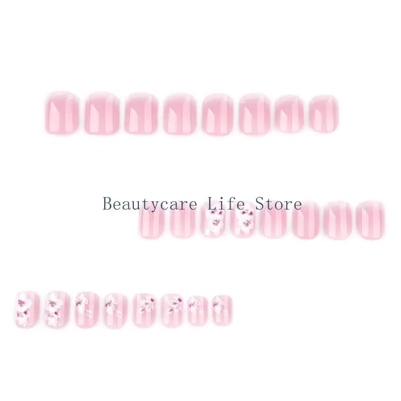 652C Square Press On Nail Flower Fake Nail Glues On Nail Artificial Acrylic Nail 24pcs Stick On Nail for Womens and Girls