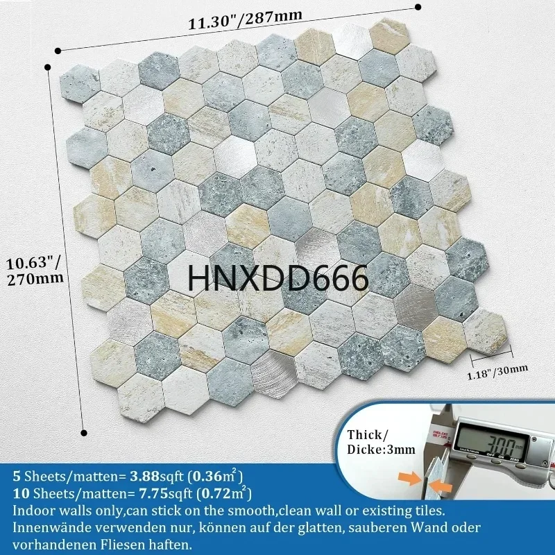 Hexagon Peel and Stick Backsplash Tiles, Self-Adhesive Metal and Marble Honeycomb Wall Stickers for Kitchen and Bathroom Decor