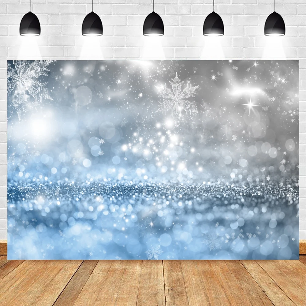 Winter White Snowflake Scene Photography Background Glitter Christmas Kids Portrait Birthday Party Decor Backdrop Photo Props