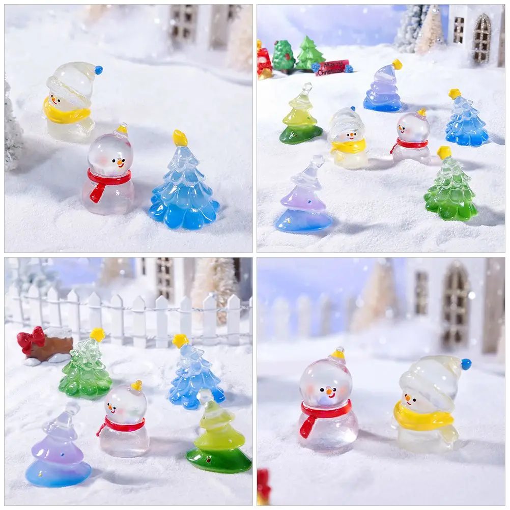 7-teilige Mikrolandschafts-Weihnachtsbaumminiaturen zum Basteln, Dekor, kleine Dinge, Kunstharzfiguren, Dorfdekorationen