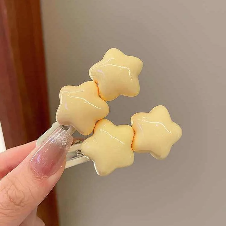 Stern-Haarspange, Cremegelbe Fünfzackige Stern-Seitenspange, Weiche Niedliche Herz-Seitenspange, Haaraccessoire für Ponyfrisuren – Detail 5