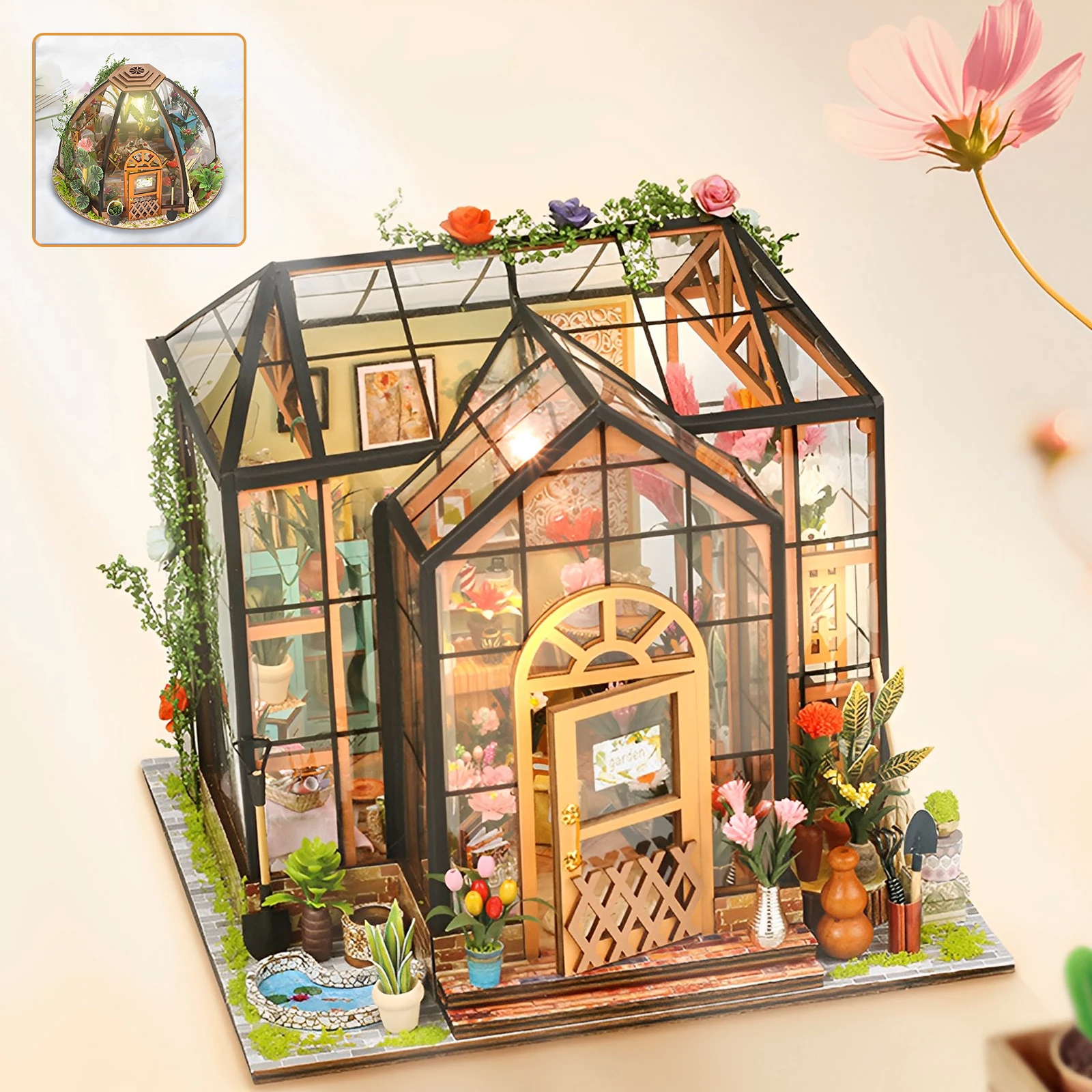 DIY Mini House Kit Creative Dollhouse Model with Furniture  LED Light 3D Doll House Set for Kids Birthday Easter Flower Shop