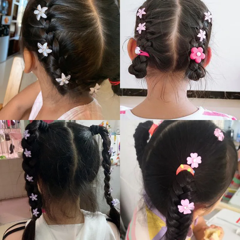 5/10Pcs Pearl Weaving Headwear Small Hairclips Girls Cute Flower Women Simple Snap Clip Water Diamond Hair Clips Accessories