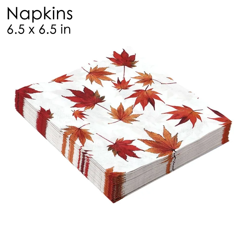 10/20Pcs Red Maple Leaf Grace Festival Party Printed Napkins Wine Glasses Flower Paper Placemats DIY Butterfly Bone Bart Paper