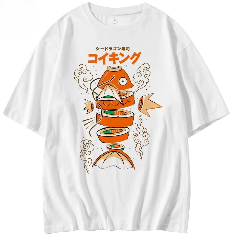 Japanese-style Pokémon King Carp Magikarp Sushi Sashimi Short Sleeve T-Shirt Loose Men's and Women's Summer Trend Top Clothing