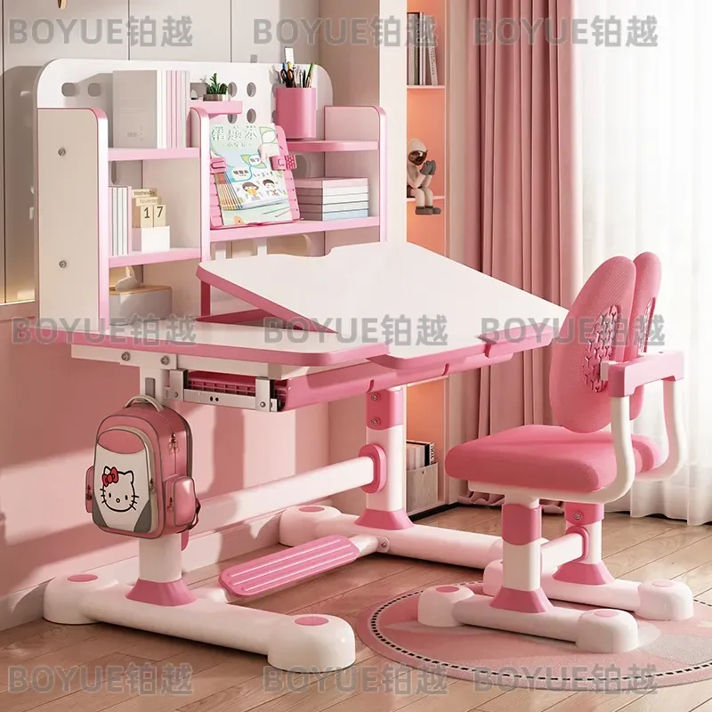 Adjustable Kids Study Desk and Chair Set Ergonomic Writing Table for Primary School Students Height Adjustable Learning view 4
