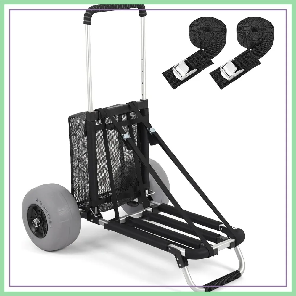 

Beach Wagon with 12" Big Wheels for Sand, Heavy Duty Collapsible Cart with Balloon Tires, Foldable Utility Wagon for Outdoor Camping, Fishing & Groceries
