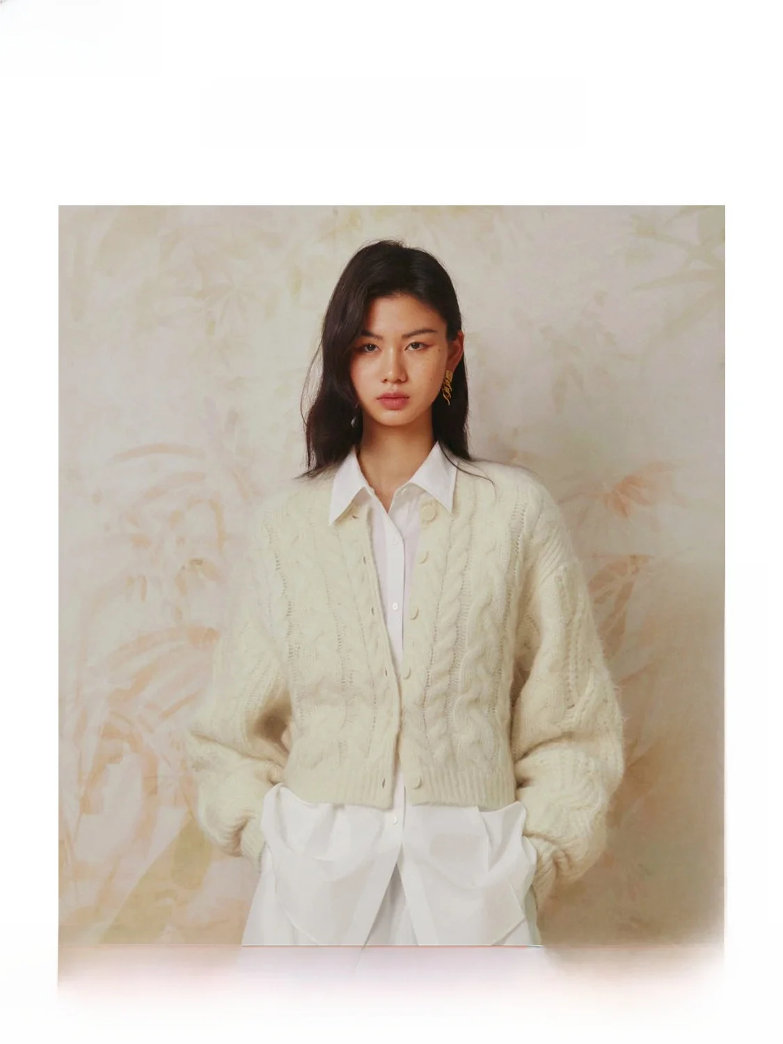 

White Knitted Sweater ZHIZHI Founder Series Casual Sle round Ne Cable Knit Soft Nylon And Alpaca Wool Blend Spring 2025