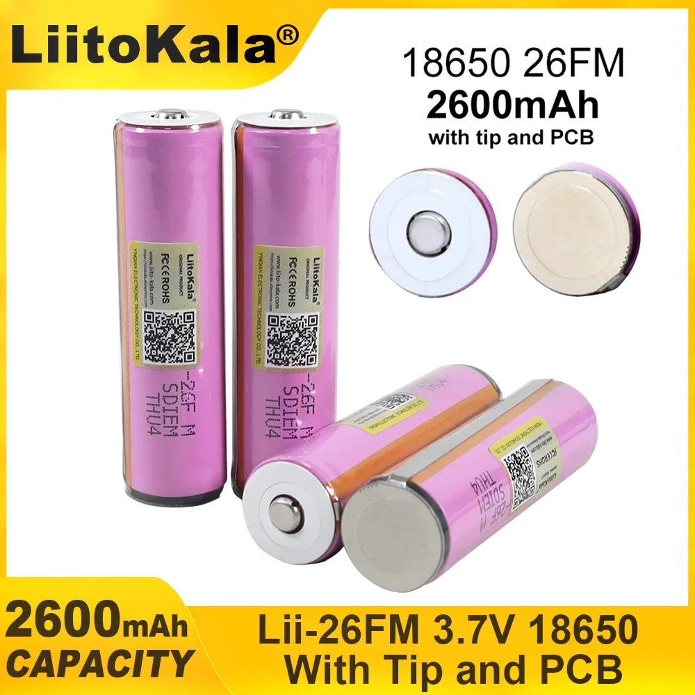 Liitokala 3.7V/4.2V 18650 2600mAh ICR18650-26FM Rechargeable Lithium Battery PCB Protection Board  for Flashlight