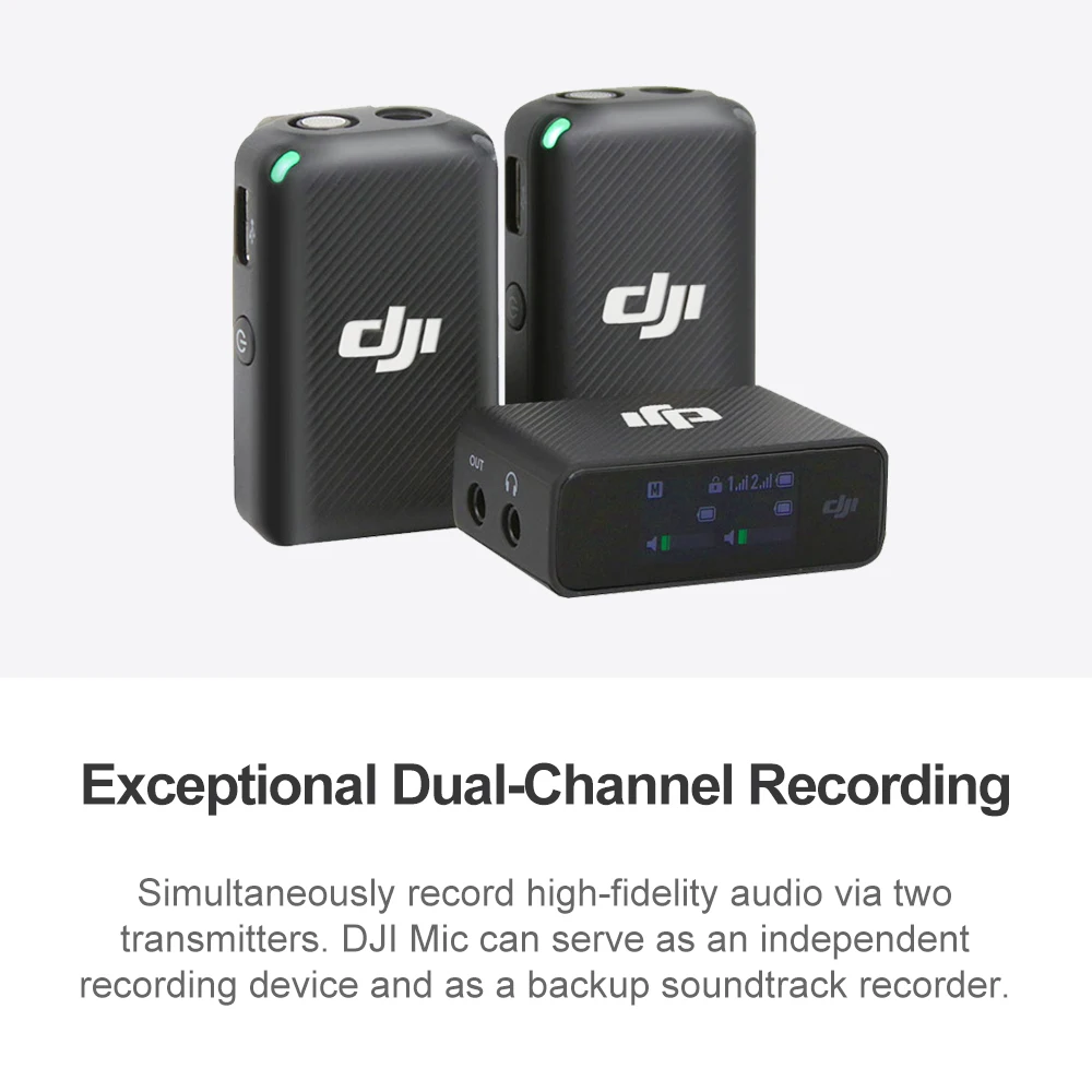 Беспроводной микрофон DJI Mic петличный передатчик приемник 250 м дальность передачи двухканальная запись до 15 часов использования