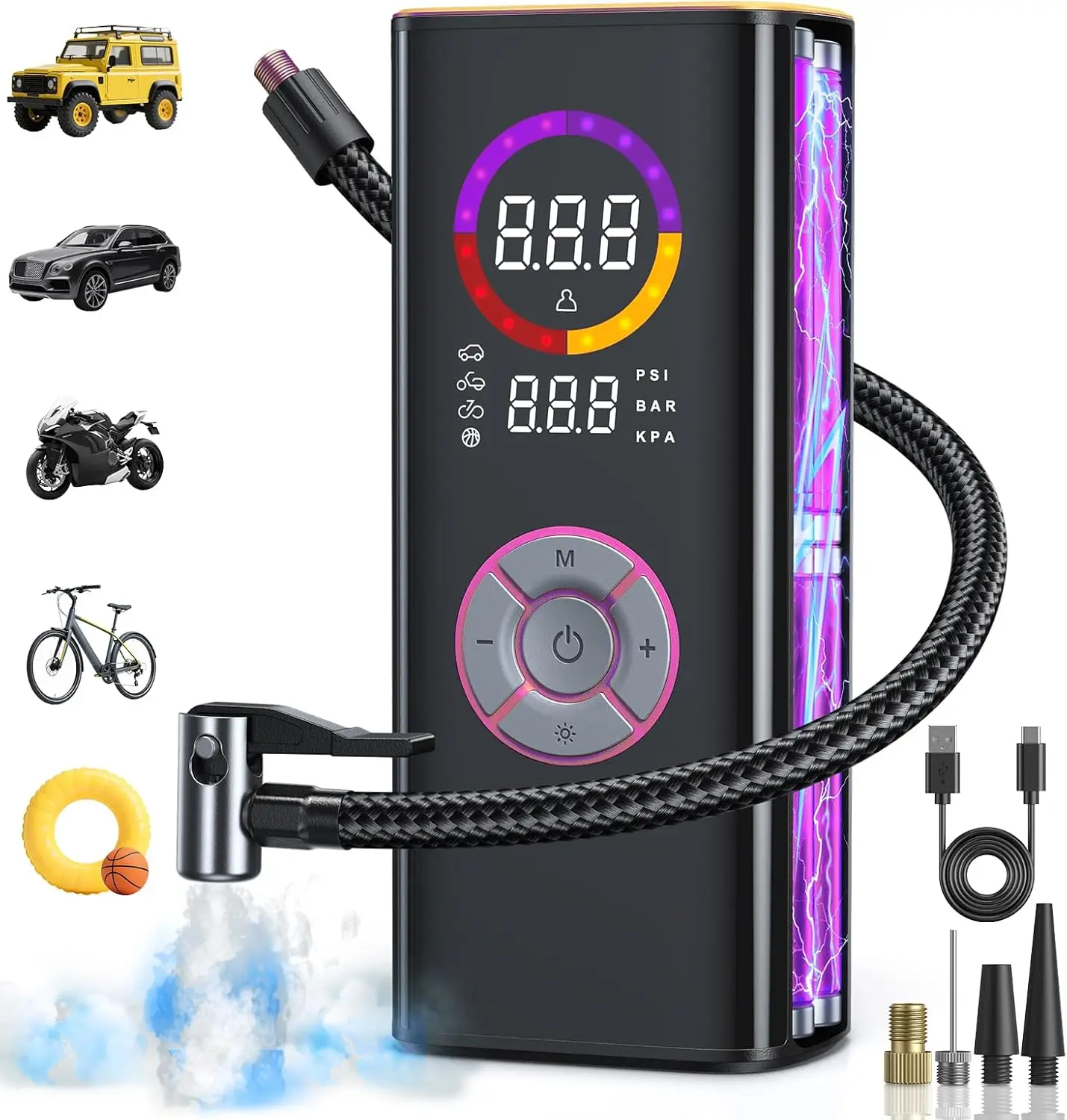 

Portable Tire Inflator, 150 PSI Cordless Air Pump with LED Light & Digital Gauge for Car, Motorcycle, Bike, Ball
