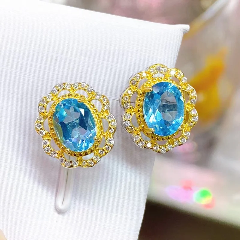 

Серьги-гвоздики из настоящего стерлингового серебра 925 пробы для женщин, рождественский подарок, стиль, натуральный топаз, ювелирные украшения для девочек и леди